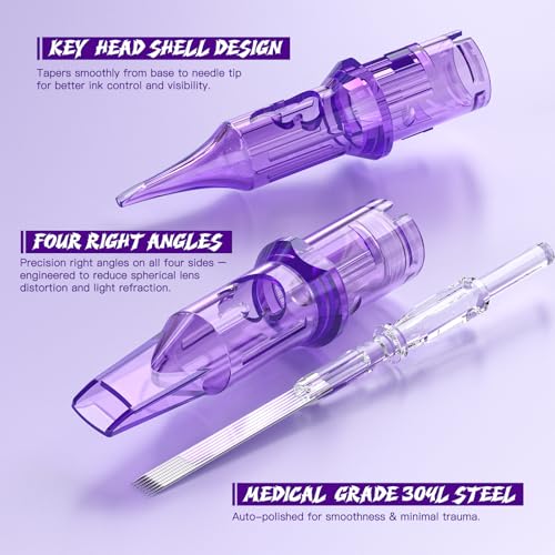 Wormhole Tattoo Cartridge Needles 50pcs Mixed Sizes RL+RS+M1 (#12) for Professional Tattoo Pen