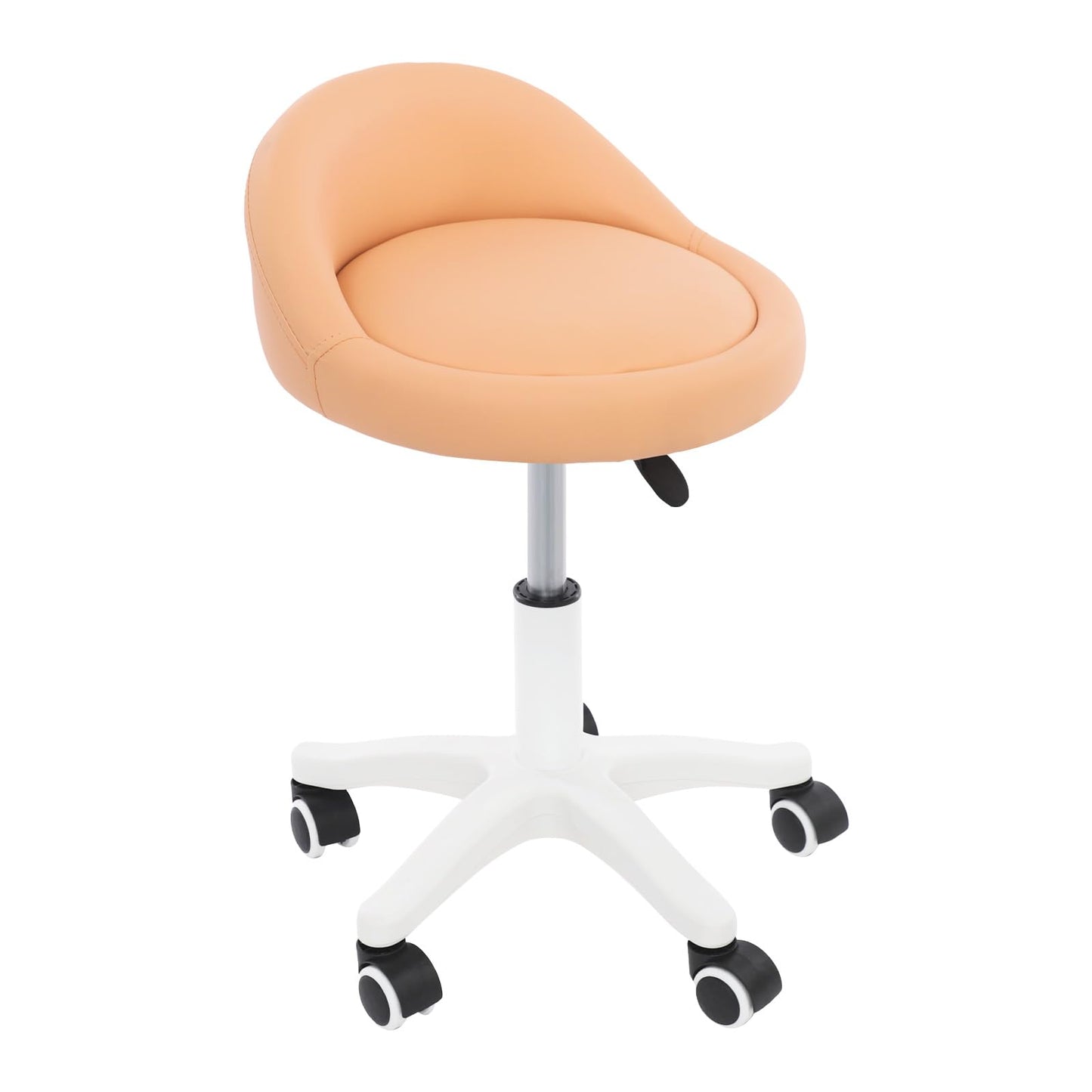 Titunjian Rolling Stool Chair with Backrest Round PU Leather Swivel Salon Stool Adjustable Height Drafting Tattoo Office Chair for Spa Salon Tattoo Massage Dental Office (Orange)