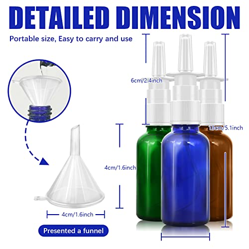 Cupohus 30ml Glass Nasal Spray Bottles, 3-Pack Leak-Proof Travel Atomizers