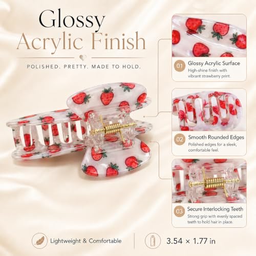 Fruit Hair Claw Clips for Women - Cherry Strawberry, 4pcs 3.54in
