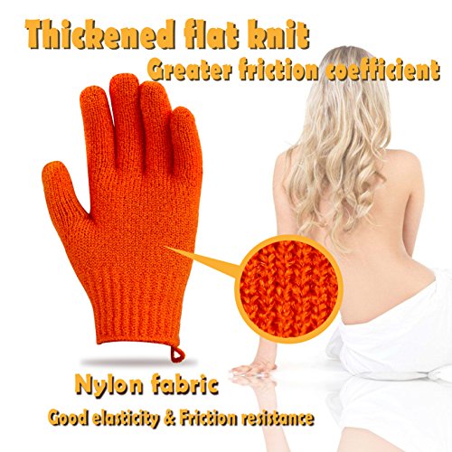 MIG4U Exfoliating Shower Gloves Pack of 2 - Black & Orange, Premium Nylon Body Scrub for Men & Women