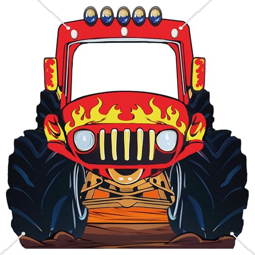Monster Truck Photo Backdrop - 71 x 68 Inch Party Banner for Kids