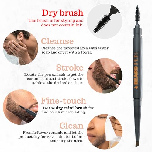 Beard Pen Filler for Men - Barber Styling Grooming Pencil, Waterproof & Sweat Proof, Long Lasting, Natural Finish, Cover Beard & Scalp Patches - Black, 1 Pack