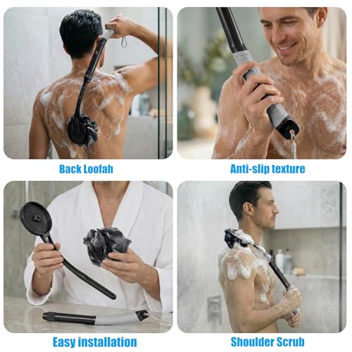 Retractable Back Loofah with Handle - Ergonomic Shower Scrubber for Body