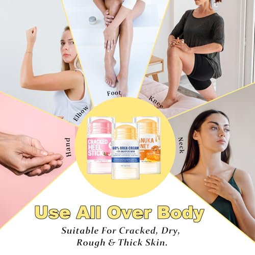 Charunee Cracked Heel Stick 3Pcs Foot Balm Roll-On for Dry Feet Men Women Peach Honey Avocado