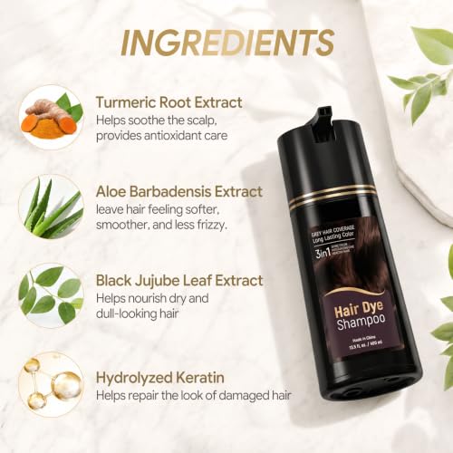 Dark Brown Hair Dye Shampoo for Gray Hair - 400ML, Easy Use, Salon Results