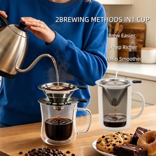 2-in-1 Immersion & Pour Over Coffee Maker with Stainless Steel Filter