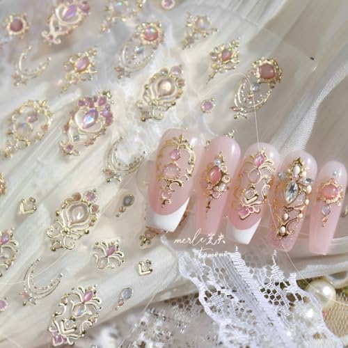 5D Gold Nail Art Stickers - Colorful Gemstone Decals for DIY Manicure