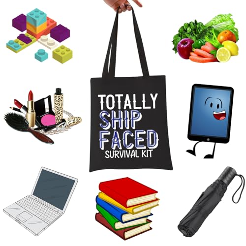 WCGXKO Totally Ship Faced Black Zipper Makeup Travel Bag for Cruises & Bachelorette Parties - Faced Tote