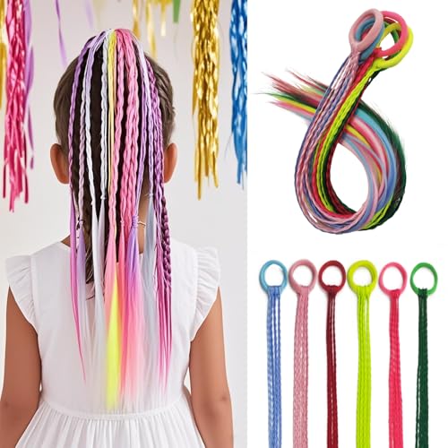EXTACIO 6-Pack 16-Inch Pure Color Braided Hair Extensions – Elastic Tie-On Ponytail Hairpieces