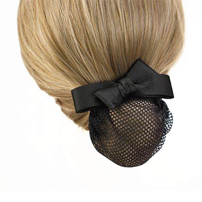 Black Ribbon Hair Bun Cover Barrette with Removable Net for Formal Styling