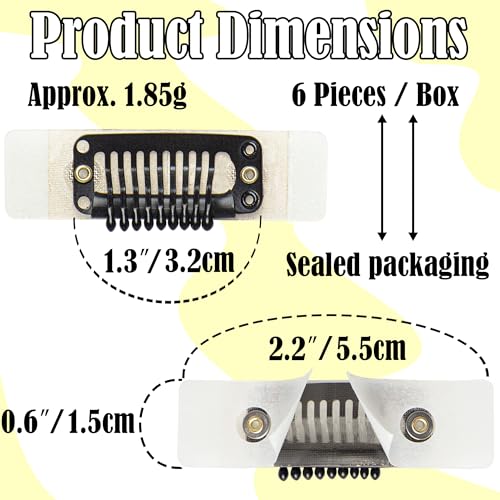 Black Metal Wig Clips - 6 Pack, 15x55mm, No-Sew Hair Extension Clips