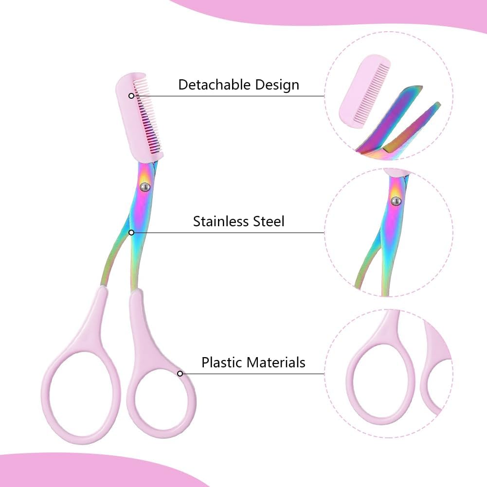 Professional Eyebrow Trimmer Scissors - 2-in-1 Stainless Steel Cutter & Comb Tool for Men & Women | Pink