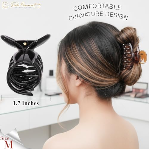 RC ROCHE 6 Pcs Medium Double Claw Hair Clips - Black, Brown, Clear