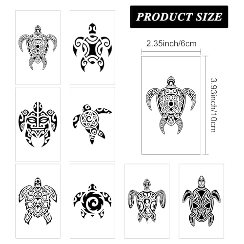 Small Black Tribal Turtle Temporary Tattoos - 8 Sheets Sea Animal Body Stickers