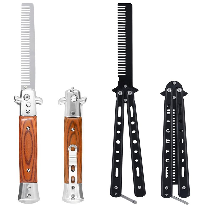 1PCS Switchblade Comb – Automatic Folding Pocket Combs for Hair, Beard, Mustache, Push Button Design, Portable Grooming Tool for Men(BLUE)