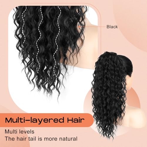 SEIKEA 18 Inch Black Ponytail Extension - Bohemian Curly Drawstring Hairpiece