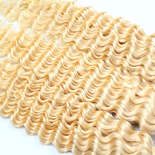 HeumHrn #613 Blonde Deep Wave Human Hair Bundles - 3 Pack Brazilian Remy