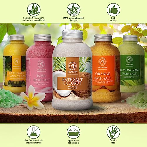 AROMATIKA Coconut Sea Salt Bath Soak - 21.16 oz Natural Mineral Bath Salts