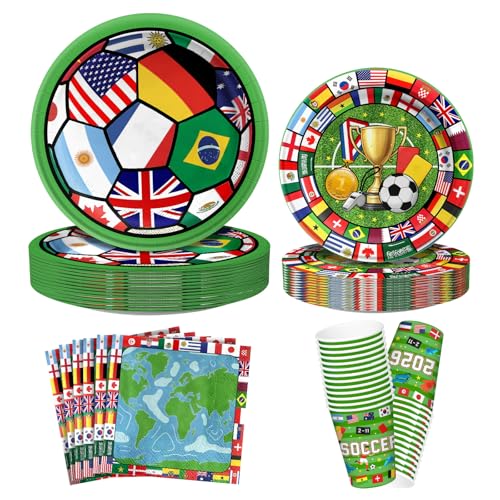 Soccer Party Tableware Set - 104 PCS Plates, Cups & Napkins