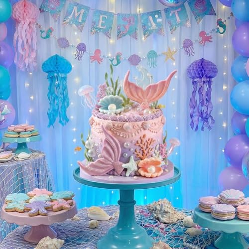 Mermaid Cake Toppers Set - 21 Piece Ocean Party Decorations