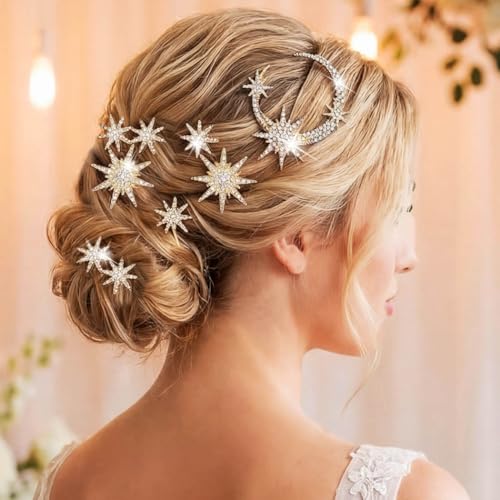 Gold Star & Moon Bridal Hair Pins - Pack of 5 Crystal Accessories