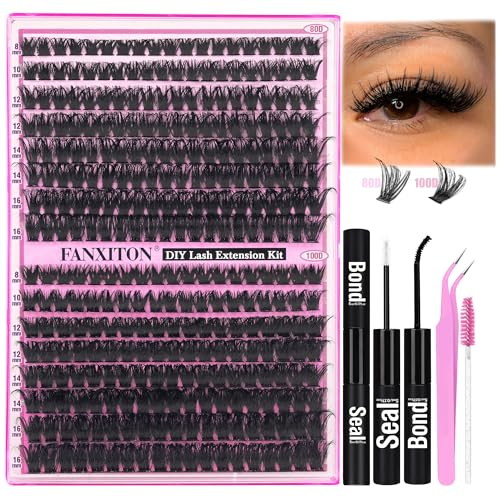 FANXITON DIY Lash Extension Kit NG01 - 80D/100D Thick Volume Clusters, 320pcs