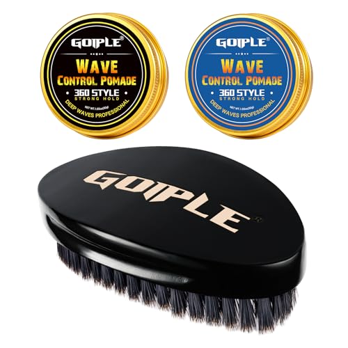 Goiple Curved 360 Wave Brush for Men - Medium Hard Boar Bristle Hair Brush