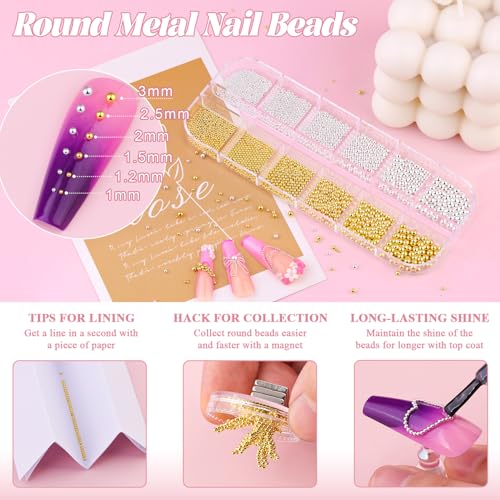 Metal Nail Beads Set - Silver & Gold Caviar Beads for Nail Art