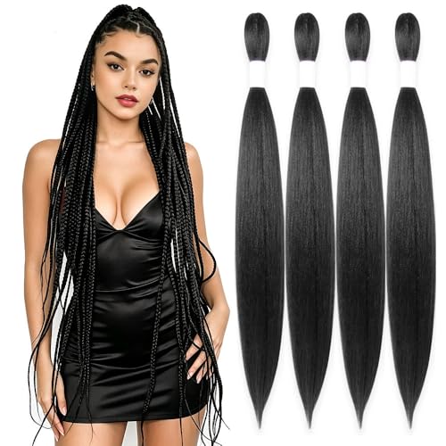 KAVSORAPI 36 Inch Pre-Stretched Braiding Hair 1B - 4 Packs