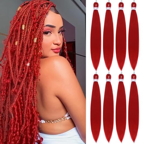 BEFUNNY 30 Inch Pre-Stretched Braiding Hair - 8 Packs Red Synthetic Yaki