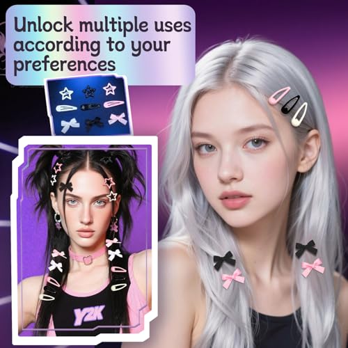 Pink Y2K Hair Clips Set - 42pcs Star & Cross Barrettes for Stylish Hair Styles