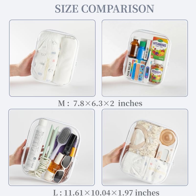 Clear Hard Shell Zipper Pouches - 3-Pack Medium Storage Bags for Purse, Diaper Bag & Travel Essentials | Durable Design