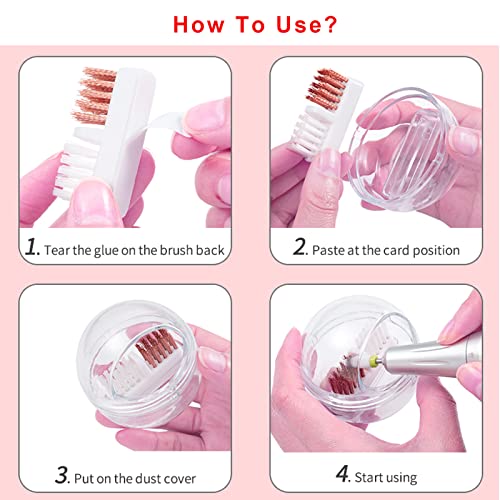LXIANGN Nail Drill Bit Cleaner Box with 2 Brushes - White, Clear Cover