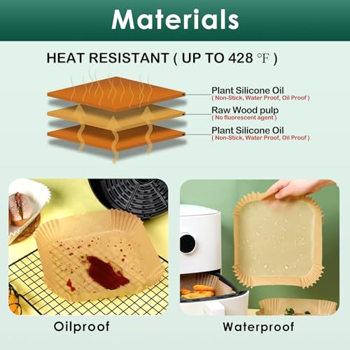 Vailnd 125Pcs Air Fryer Liners - 6.5 Inch Non-Stick Parchment Paper