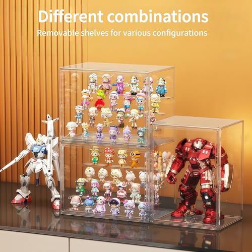 HuixinAcrli Fourth Floor Acrylic Collectible Display Box with Magnetic Door, Stackable Dustproof Shelves