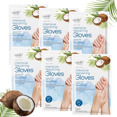 Epielle Intensive Repairing Hand Mask Gloves with Coconut Oil & Milk Extract - Deep Moisturizing, Rejuvenating, Self Care Gift for Women