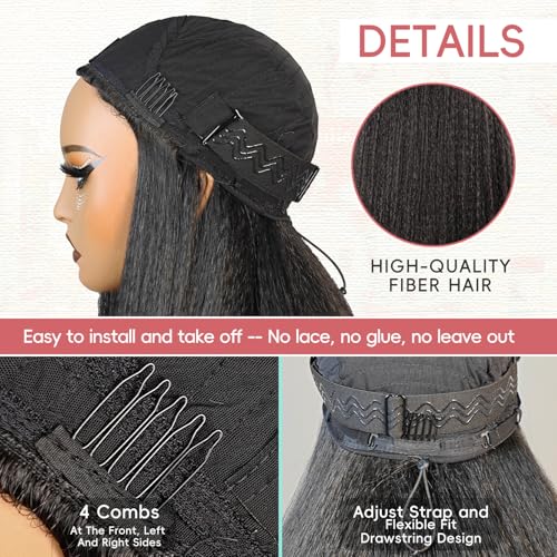 22 Inch Kinky Straight Half Wig for Black Women - Natural Black