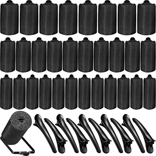 WILLBOND 40 Pcs Black Satin Foam Hair Rollers with Clips