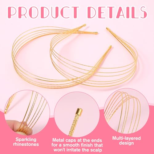 2PCS Gold Multi-Layered Metal Headbands for Women - Elegant Hair Accessories