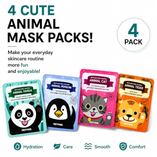 PRETTYSKIN 4-Pack Korean Sheet Masks – Hydrating, Soothing & Tone-Support