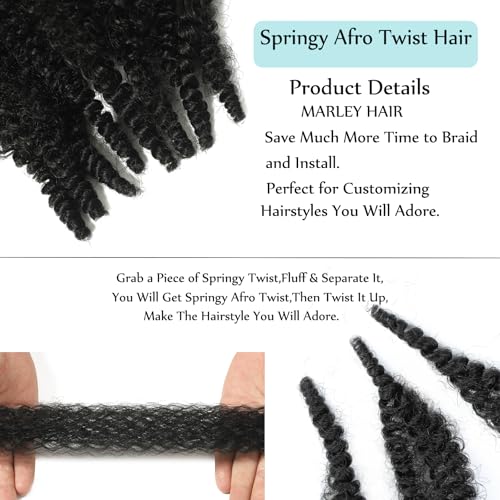 Miyamarch 10 Inch Springy Afro Twist Hair - 8 Packs Black Marley Hair for Kinky Styles