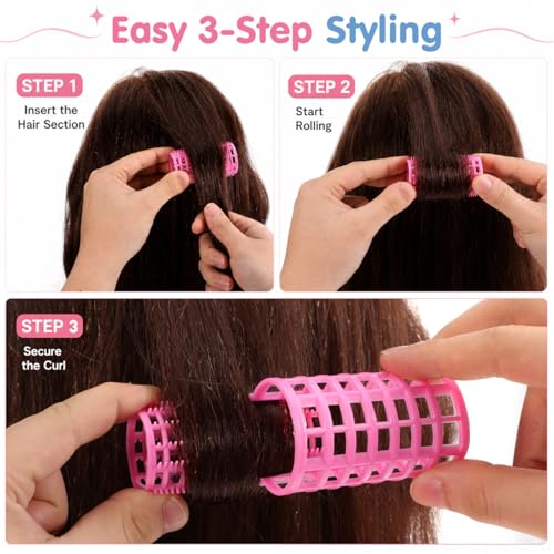 Heatless Hair Rollers Set - 12 Pcs Plastic Curlers with Covers