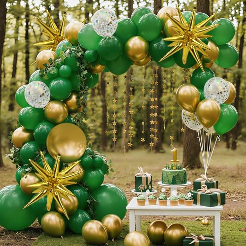 Green and Gold Balloon Garland Arch Kit - 140pcs Latex Balloons