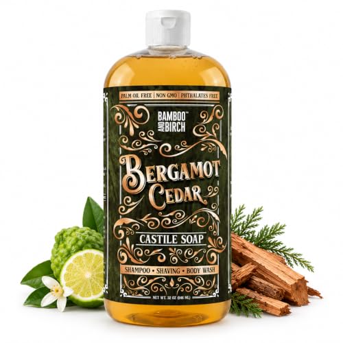 Bamboo and Birch Bergamot Cedar Castile Soap Liquid 32 oz – Palm Oil Free Body Wash