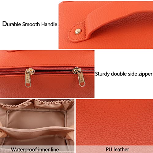 MAMUNU Large Capacity Orange Travel Cosmetic Bag with Multiple Compartments