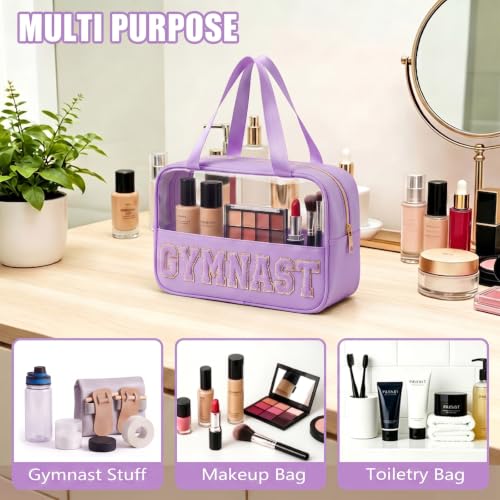 Purple Gymnast Makeup Bag - Glitter Chenille Cosmetic Pouch