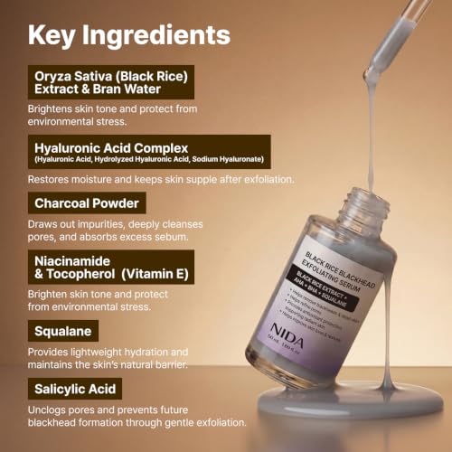 NIDA Black Rice Exfoliating Serum - Daily Face Scrub for All Skin Types, 50ml