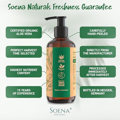 Soena Organic Aloe Vera Gel - 100% Natural Moisturizer for Face, Skin & Hair
