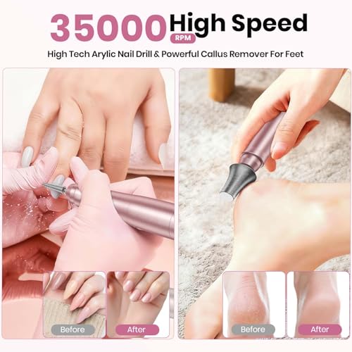 Hoxida Cordless Nail Drill 35000RPM - Rechargeable Electric Nail File, Rose Gold